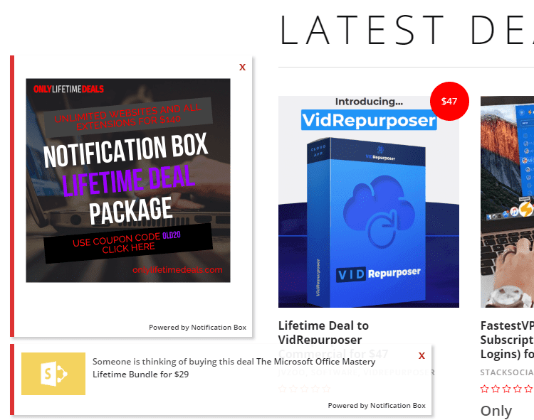 Only Lifetime Deals - Notifcation Box Custom Notifications