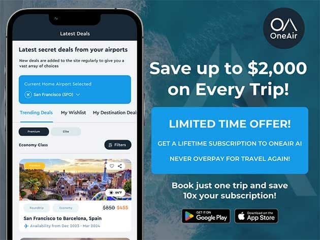 Only Lifetime Deals - OneAir Premium Plan: Lifetime Subscription (Save on Flights